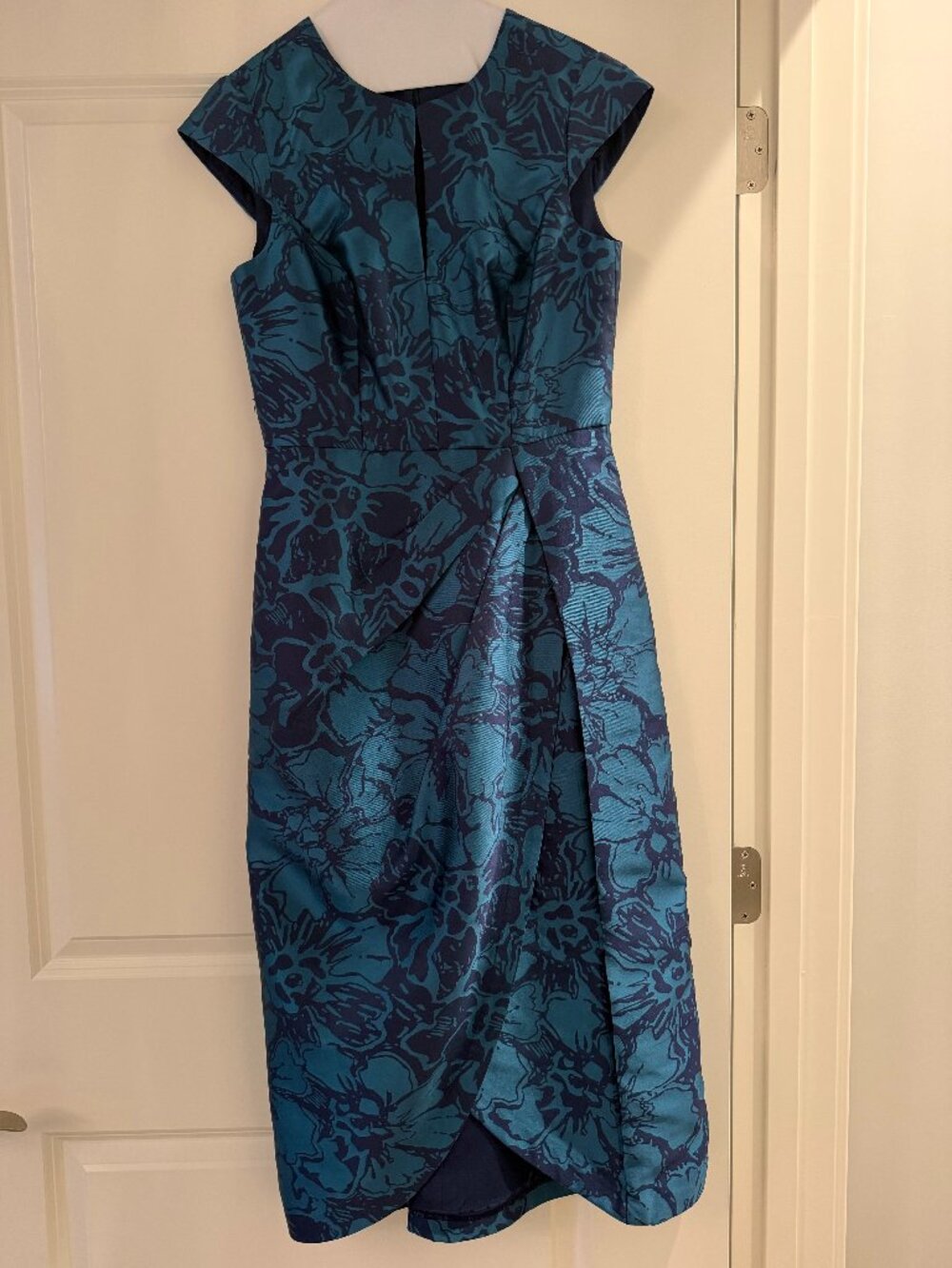 Kay Unger Massima Floral Cap Sleeve Midi Cocktail Size 4